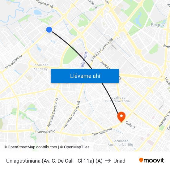 Uniagustiniana (Av. C. De Cali - Cl 11a) (A) to Unad map