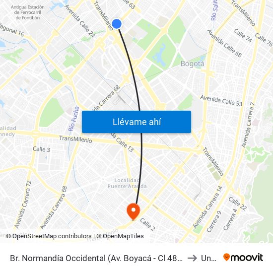 Br. Normandía Occidental (Av. Boyacá - Cl 48) (A) to Unad map