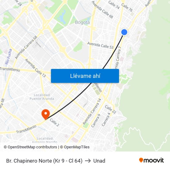 Br. Chapinero Norte (Kr 9 - Cl 64) to Unad map