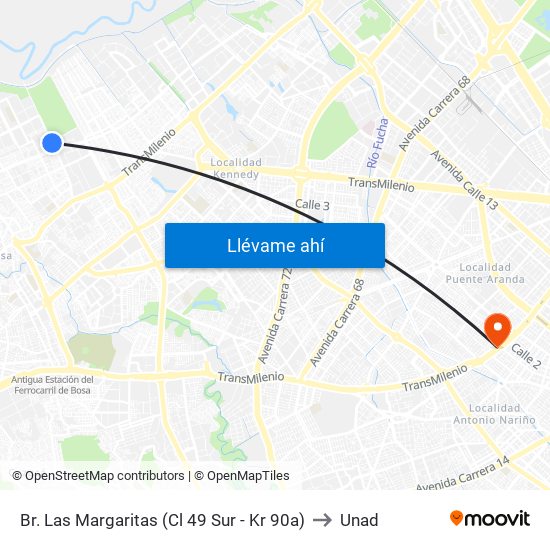 Br. Las Margaritas (Cl 49 Sur - Kr 90a) to Unad map