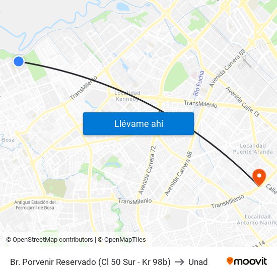 Br. Porvenir Reservado (Cl 50 Sur - Kr 98b) to Unad map