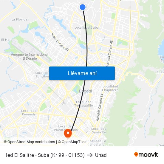 Ied El Salitre - Suba (Kr 99 - Cl 153) to Unad map