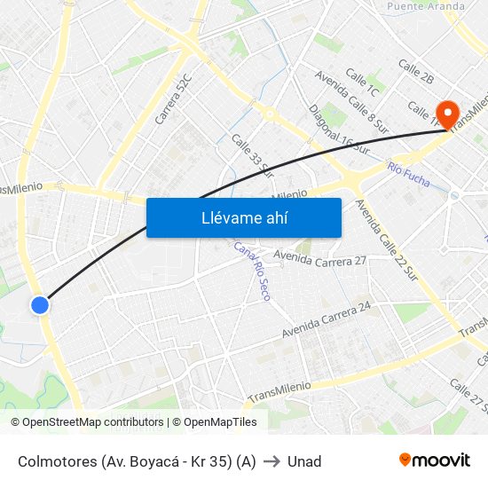 Colmotores (Av. Boyacá - Kr 35) (A) to Unad map