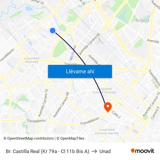 Br. Castilla Real (Kr 79a - Cl 11b Bis A) to Unad map