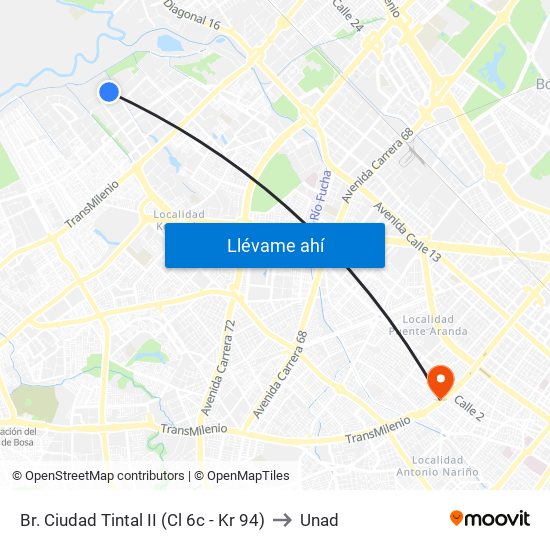 Br. Ciudad Tintal II (Cl 6c - Kr 94) to Unad map