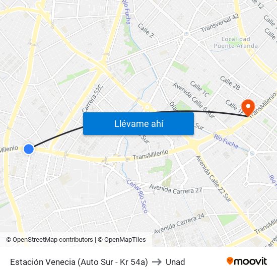 Estación Venecia (Auto Sur - Kr 54a) to Unad map