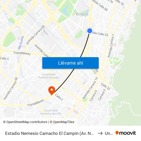 Estadio Nemesio Camacho El Campín (Av. NQS - Cl 53) to Unad map