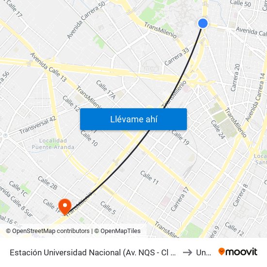 Estación Universidad Nacional (Av. NQS - Cl 45) to Unad map