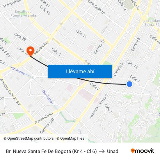 Br. Nueva Santa Fe De Bogotá (Kr 4 - Cl 6) to Unad map