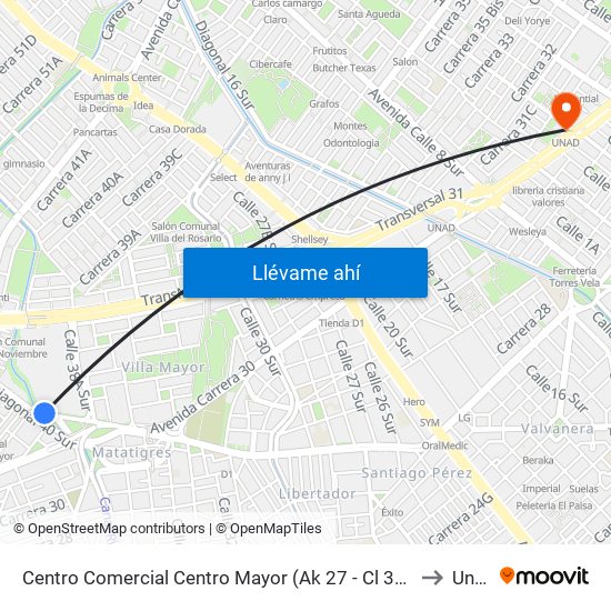 Centro Comercial Centro Mayor (Ak 27 - Cl 38a Sur) to Unad map