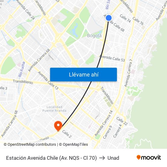 Estación Avenida Chile (Av. NQS - Cl 70) to Unad map