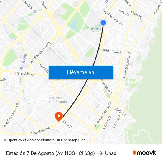Estación 7 De Agosto (Av. NQS - Cl 63g) to Unad map