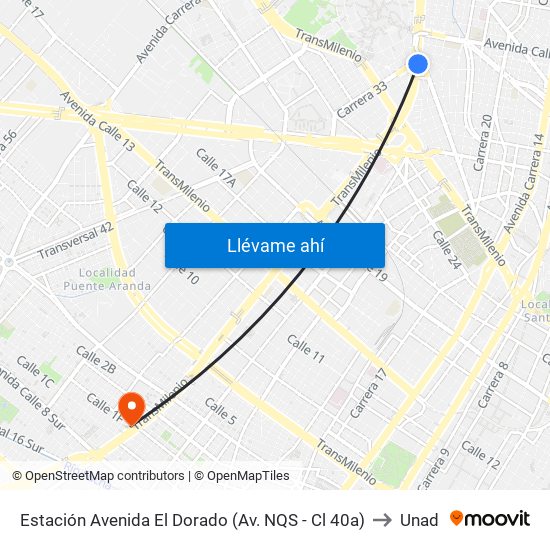 Estación Avenida El Dorado (Av. NQS - Cl 40a) to Unad map