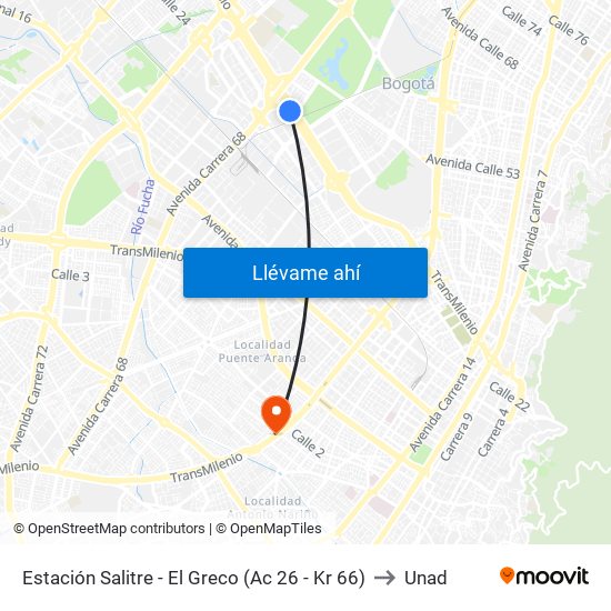 Estación Salitre - El Greco (Ac 26 - Kr 66) to Unad map