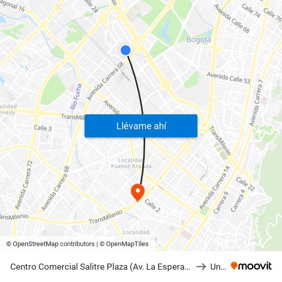 Centro Comercial Salitre Plaza (Av. La Esperanza - Kr 68a) to Unad map