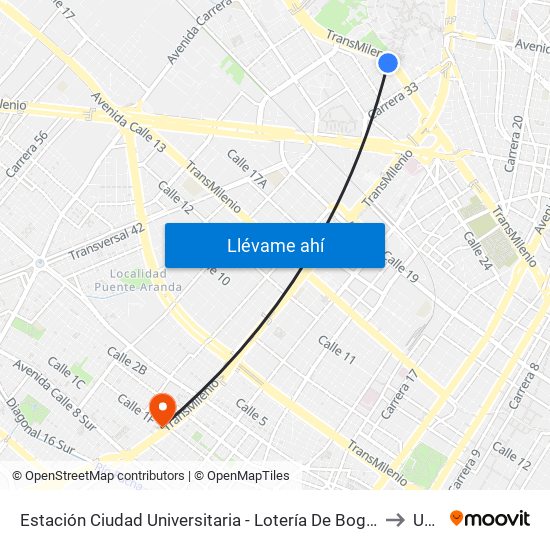 Estación Ciudad Universitaria - Lotería De Bogotá (Ac 26 - Kr 36) to Unad map