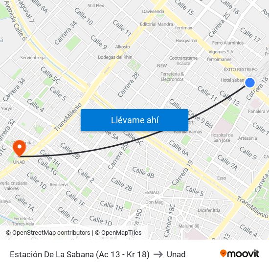 Estación De La Sabana (Ac 13 - Kr 18) to Unad map