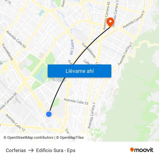 Corferias to Edificio Sura - Eps map