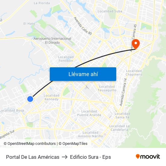 Portal De Las Américas to Edificio Sura - Eps map