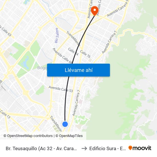 Br. Teusaquillo (Ac 32 - Av. Caracas) to Edificio Sura - Eps map