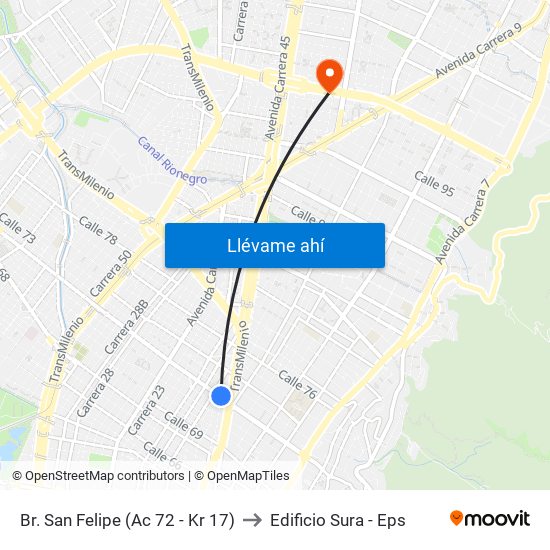 Br. San Felipe (Ac 72 - Kr 17) to Edificio Sura - Eps map