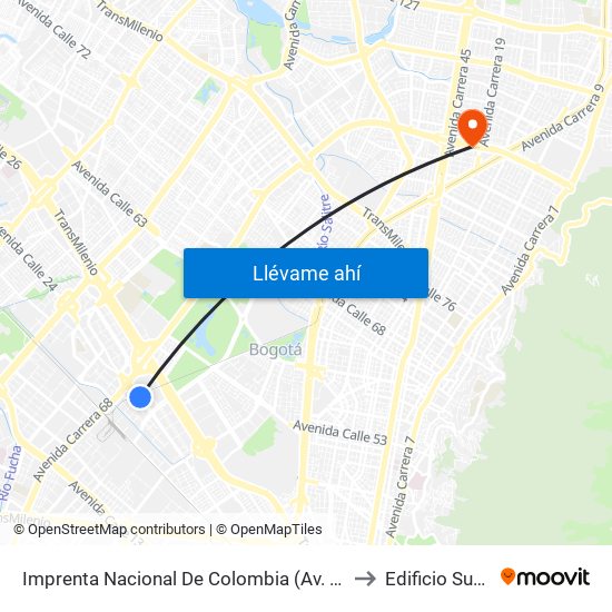 Imprenta Nacional De Colombia (Av. Esperanza - Kr 66) to Edificio Sura - Eps map