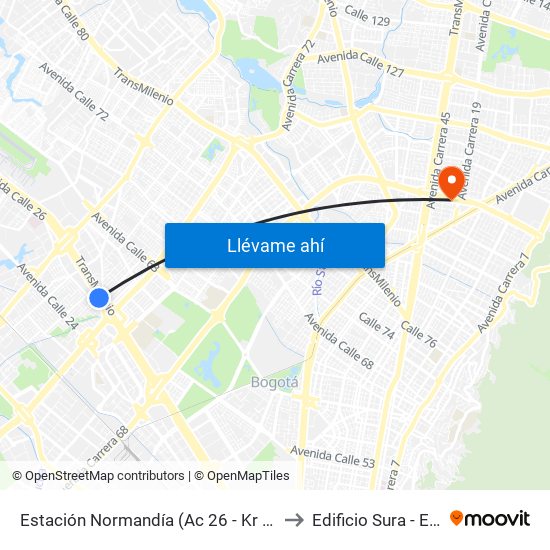 Estación Normandía (Ac 26 - Kr 74) to Edificio Sura - Eps map