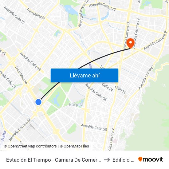 Estación El Tiempo - Cámara De Comercio De Bogotá (Ac 26 - Kr 68b Bis) to Edificio Sura - Eps map