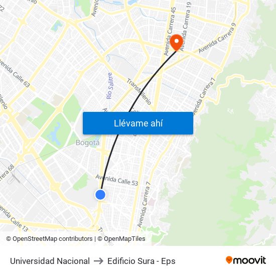 Universidad Nacional to Edificio Sura - Eps map