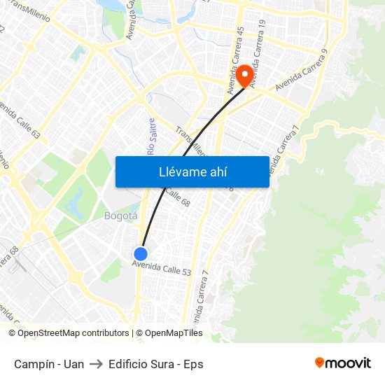 Campín - Uan to Edificio Sura - Eps map