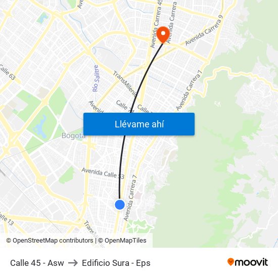 Calle 45 - Asw to Edificio Sura - Eps map
