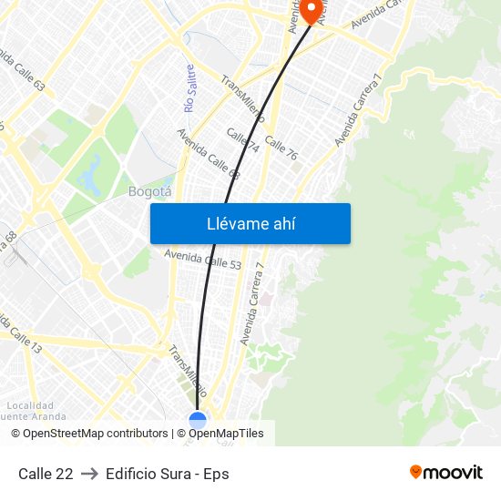 Calle 22 to Edificio Sura - Eps map