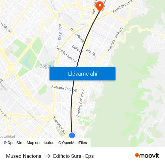 Museo Nacional to Edificio Sura - Eps map