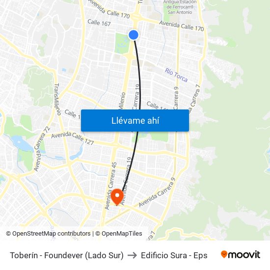 Toberín - Foundever (Lado Sur) to Edificio Sura - Eps map