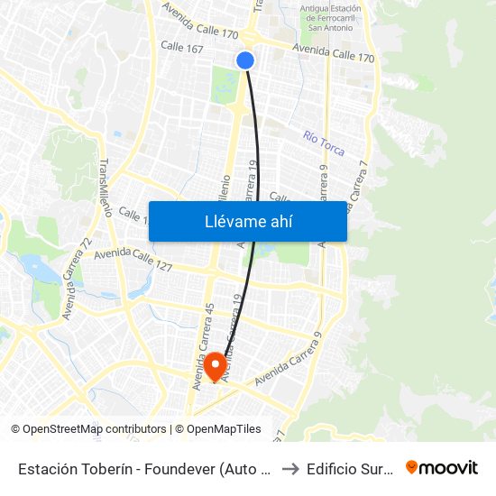 Estación Toberín - Foundever (Auto Norte - Cl 166) to Edificio Sura - Eps map