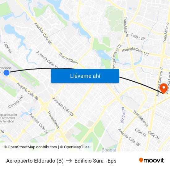 Aeropuerto Eldorado (B) to Edificio Sura - Eps map