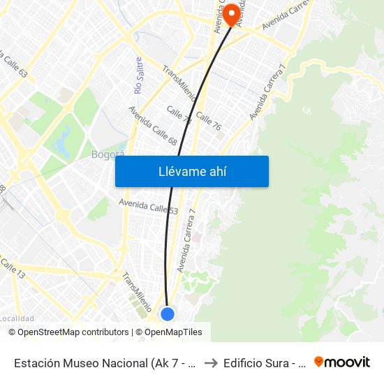 Estación Museo Nacional (Ak 7 - Cl 29) to Edificio Sura - Eps map
