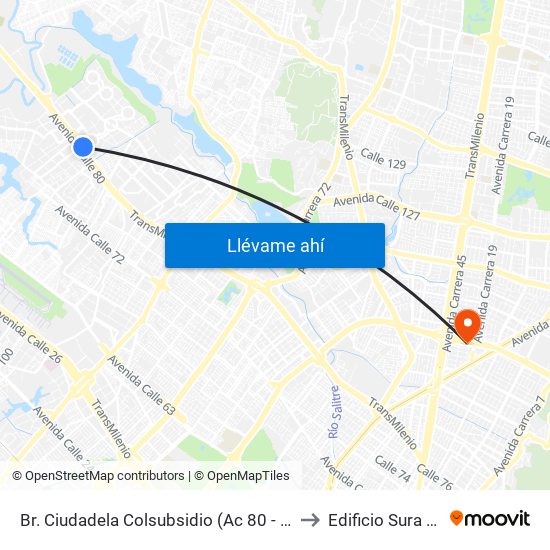 Br. Ciudadela Colsubsidio (Ac 80 - Kr 112a) to Edificio Sura - Eps map