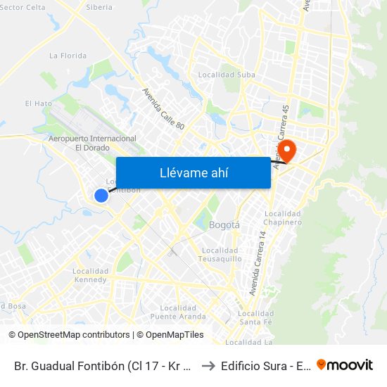 Br. Guadual Fontibón (Cl 17 - Kr 96h) to Edificio Sura - Eps map