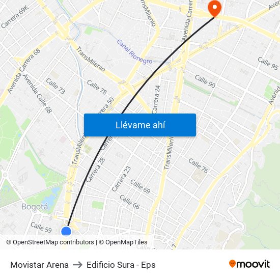 Movistar Arena to Edificio Sura - Eps map