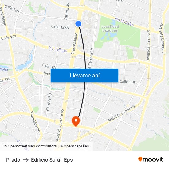 Prado to Edificio Sura - Eps map