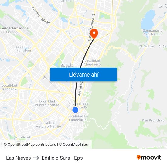 Las Nieves to Edificio Sura - Eps map