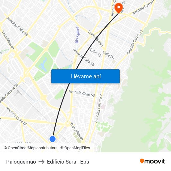 Paloquemao to Edificio Sura - Eps map