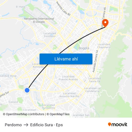 Perdomo to Edificio Sura - Eps map