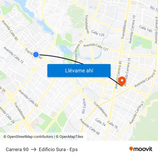 Carrera 90 to Edificio Sura - Eps map