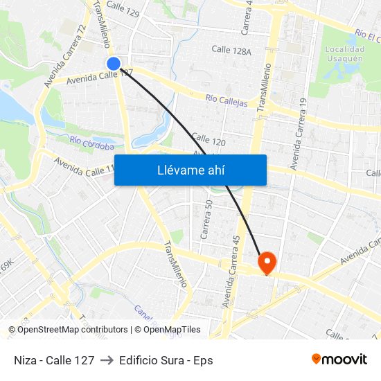 Niza - Calle 127 to Edificio Sura - Eps map