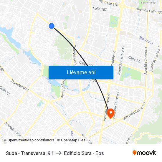 Suba - Transversal 91 to Edificio Sura - Eps map