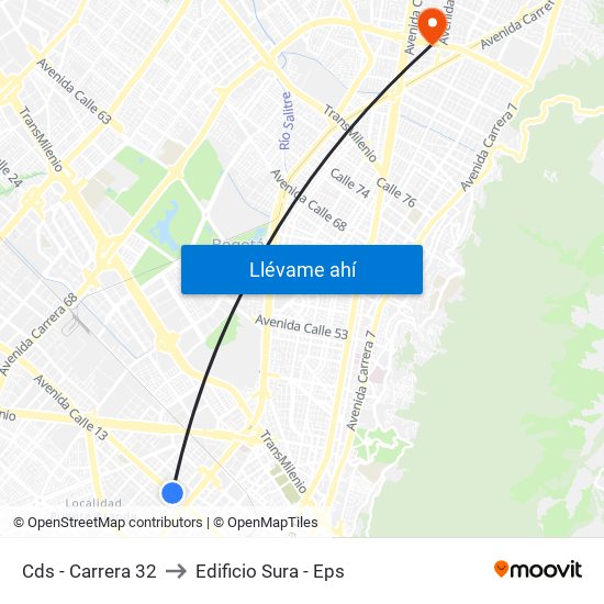 Cds - Carrera 32 to Edificio Sura - Eps map