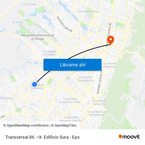 Transversal 86 to Edificio Sura - Eps map