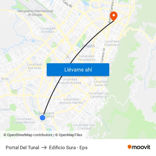 Portal Del Tunal to Edificio Sura - Eps map